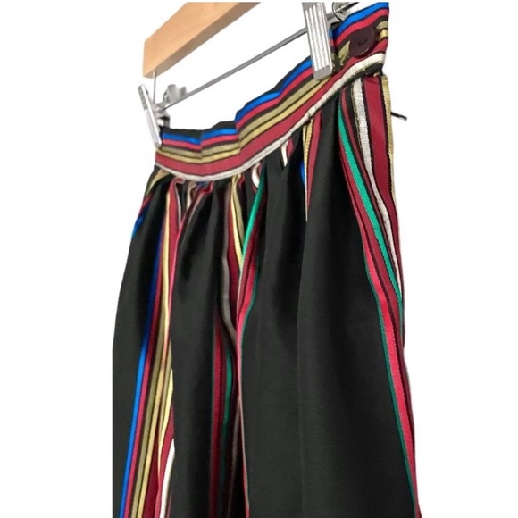 Vintage 70s Black Full Midi Skirt Rainbow Stripes by Ann Stevens New York 6 - Picture 5 of 8
